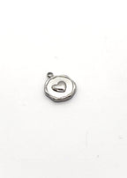 Silver stainless steel charm with a heart design on a white background