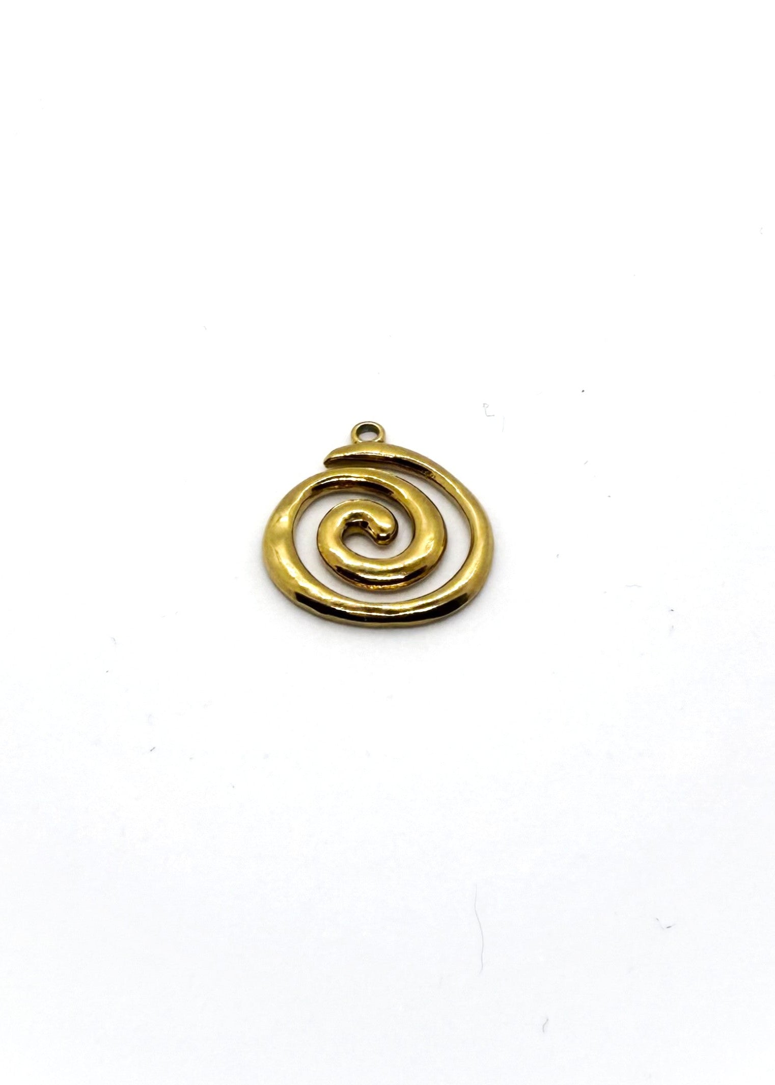 Gold stainless Steel spiral Charm on white background