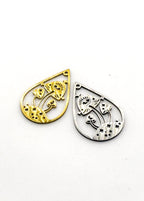 Gold and silver stainless steel teardrop-shaped charms on a white background