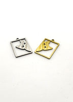Two stainless steel big cat charms, one silver and one gold, on a white background