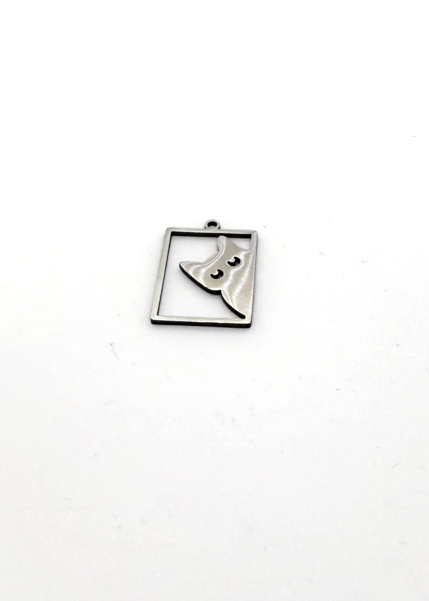 Silver Stainless steel Big cat charm on a white background 