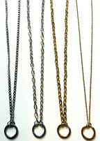Stainless steel chains on white background, gold and silver
